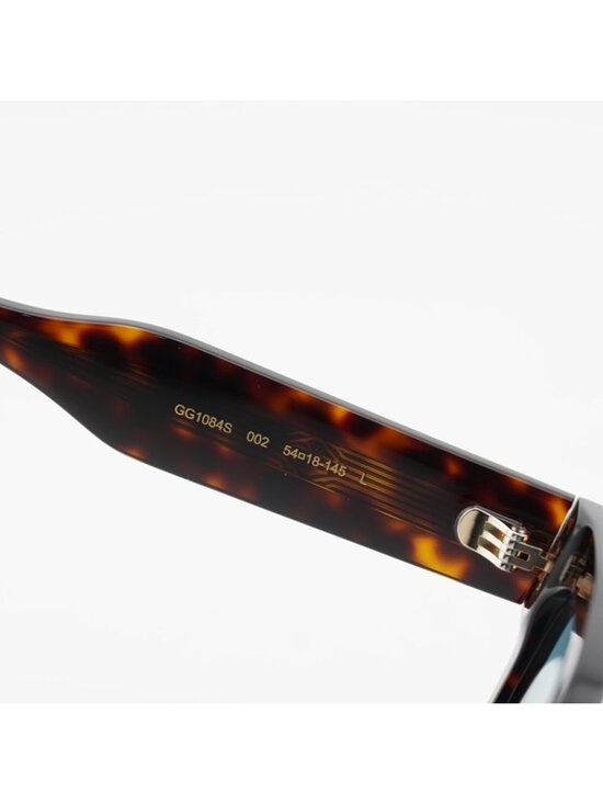 Gucci GG1084S 002 Sunglasses Shiny Dark Havana Square Frame, Light Blue Lenses